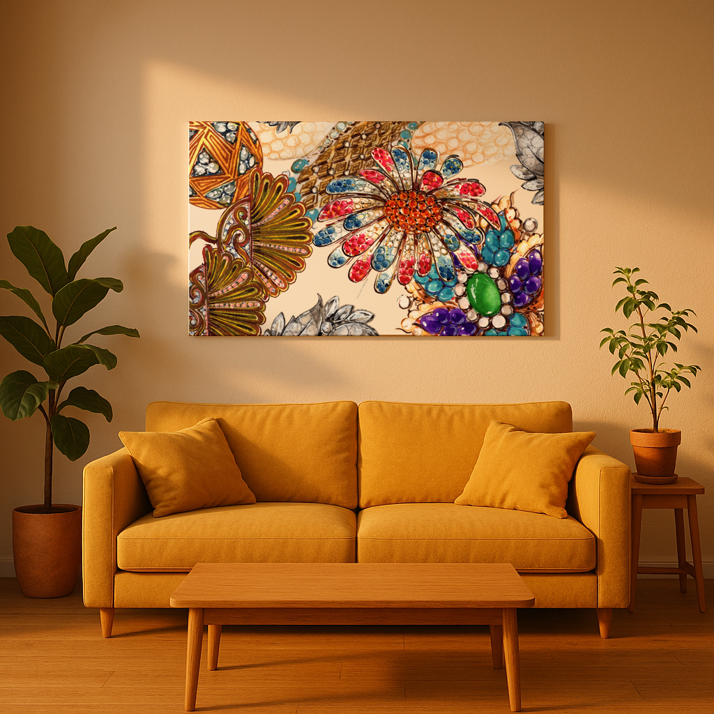 Quadro Petali di Gemme, Disegni di Gioielli del Museo Virtuale </br><span style="color: #4e645c;">[Prezzo su Richiesta]</span>